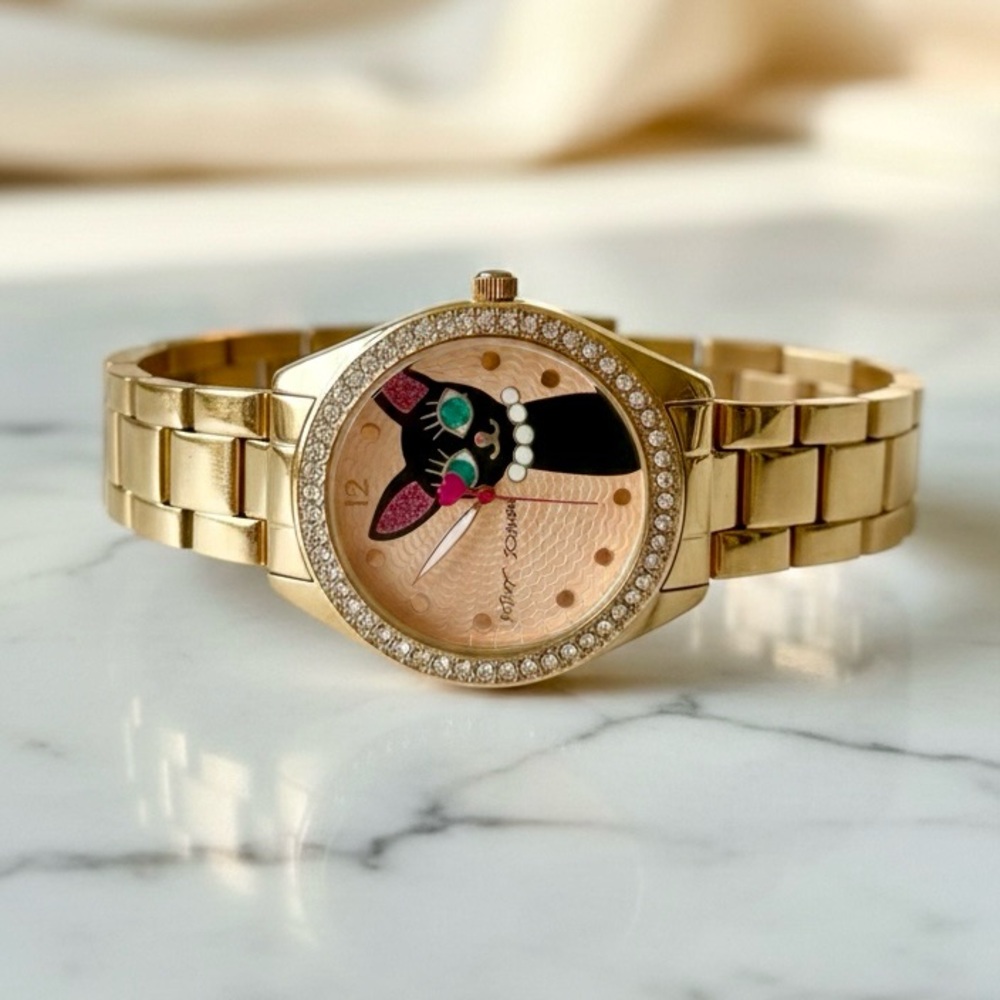 Betsey Johnson Gold Cat Face Women's Watch